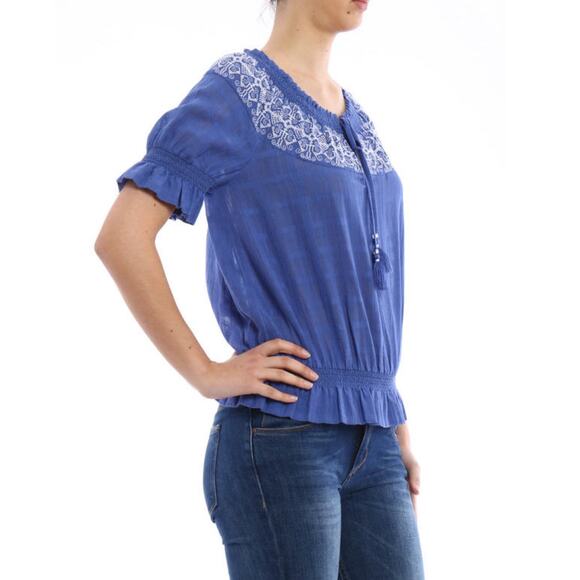 TORY BURCH Nina Short Sleeve 100% Cotton Peasant Blouse Size Large EUC $255 MSRP - Picture 4 of 8